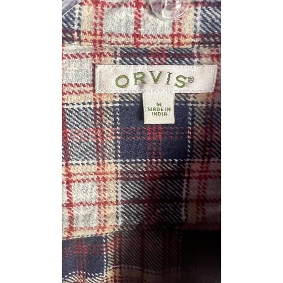 Orvis Flannel Pullover Shirt Womens Sz M Plaid Blue & Beige 1/2 Zip - Picture 6 of 9